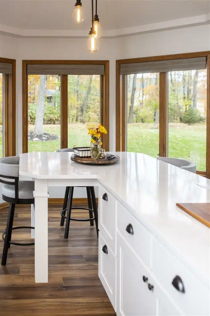 Painted white cabinets kitchen island.