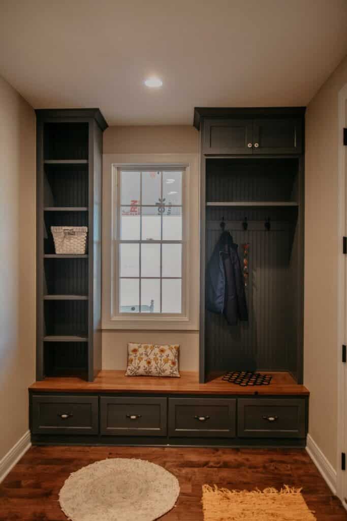 Mudroom built in cabinets.