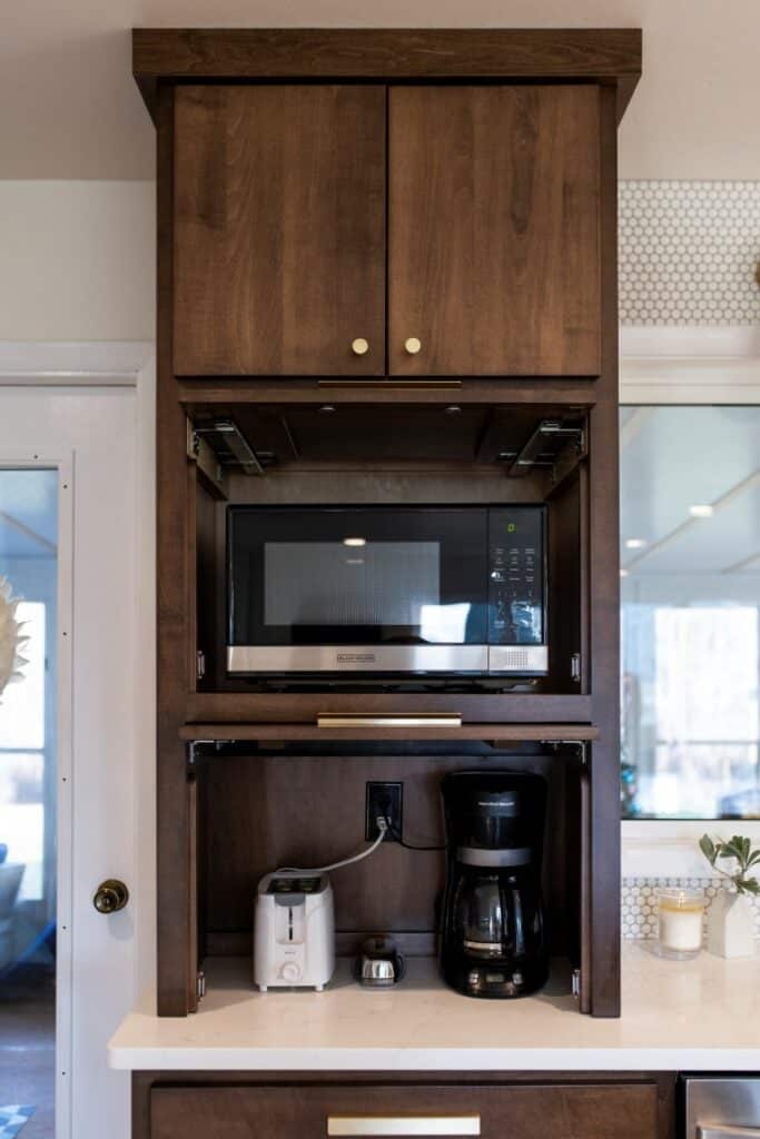 Custom stained cabinets.