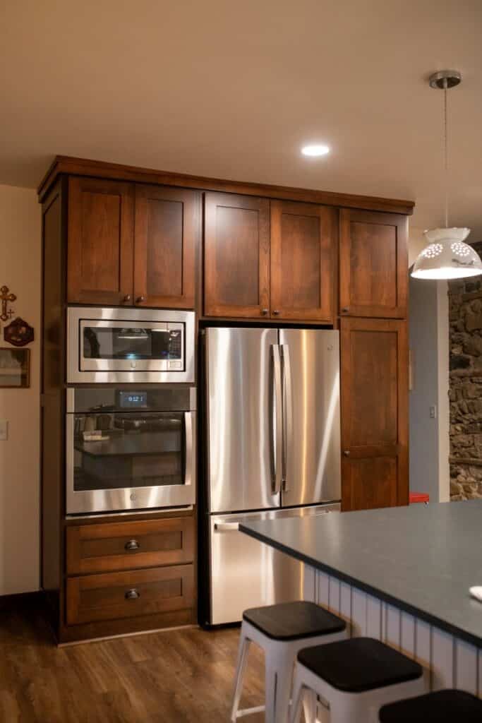 Dark kitchen cabinets.