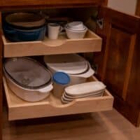 Custom slide out cabinets. Easy accessible for aging-in-place