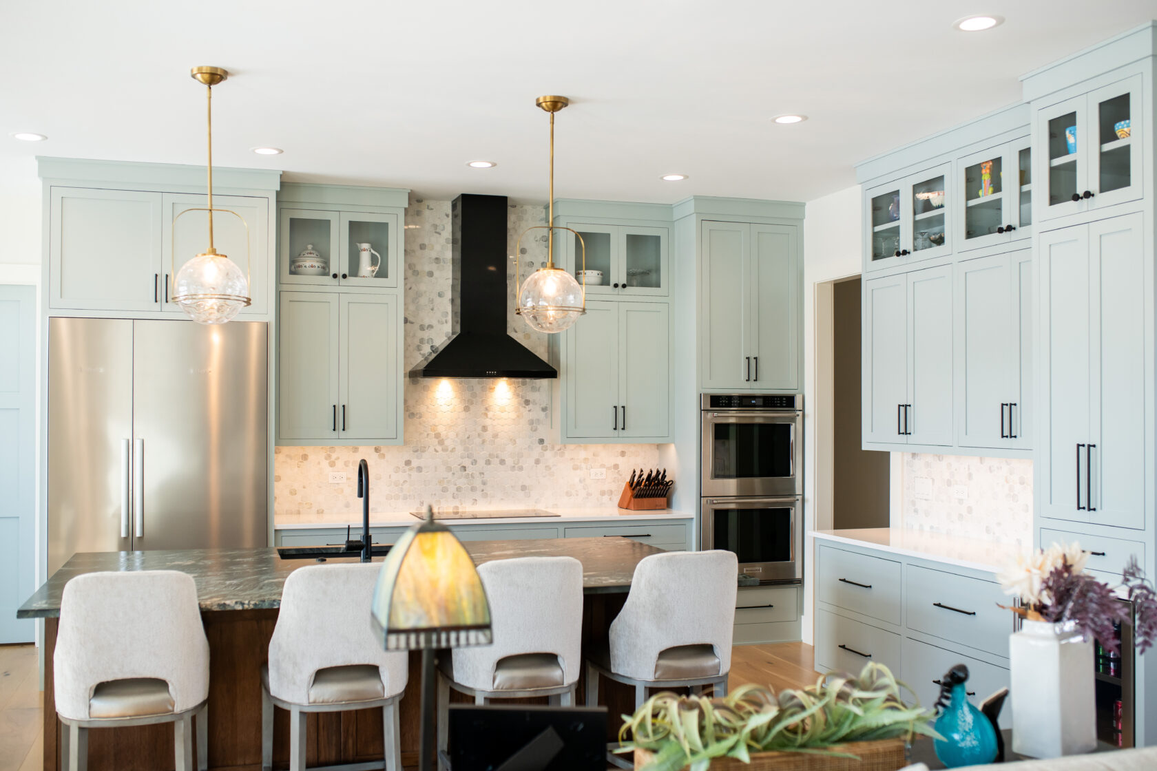 Painted Custom Cabinets with Black Range Hood