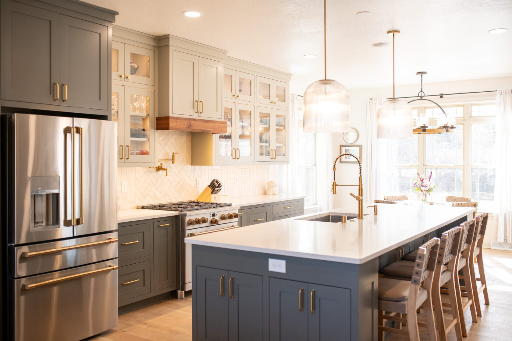 Custom Painted Kitchen Cabinets with White Countertops